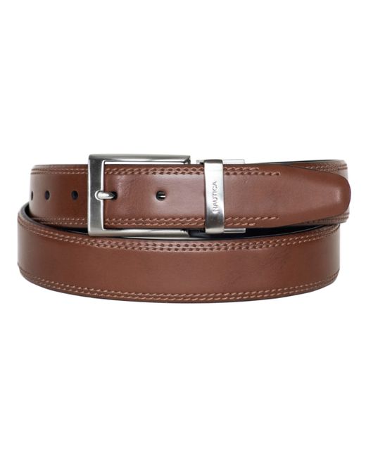 Nautica Reversible Double Stitch Leather Belt Brown