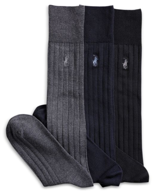 Polo Ralph Lauren 3 Pack Over the Calf Dress Socks Charcoal Navy