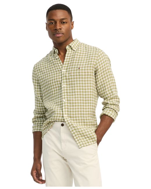 Tommy Hilfiger Slim-Fit Gingham Check Button-Down Linen Shirt Optic White