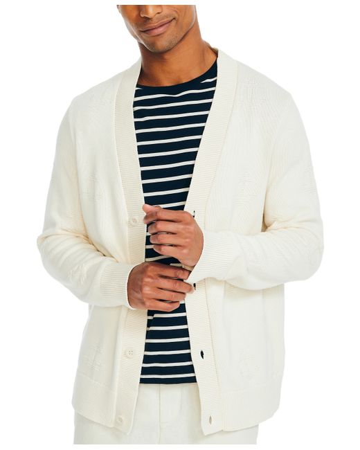 Nautica Textured Anchor Button-Front Long Sleeve Cardigan Sweater