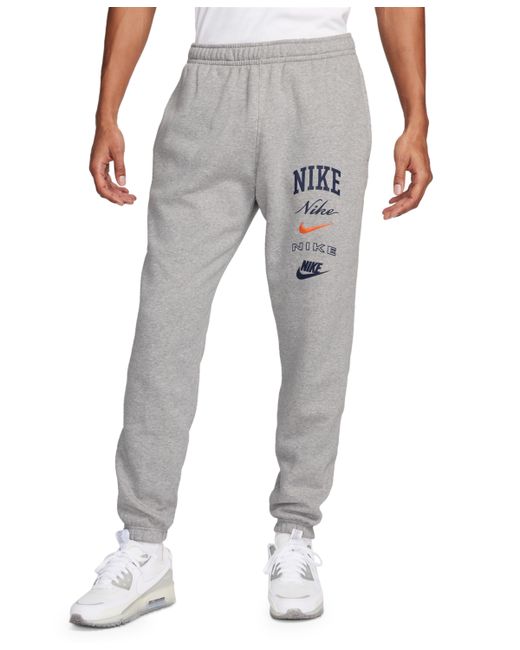Nike Club Fleece Stacked Logo-Print Cuffed Pants safety Orange