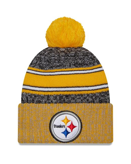 New Era Gold Pittsburgh Steelers 2023 Sideline Sport Cuffed Pom Knit Hat