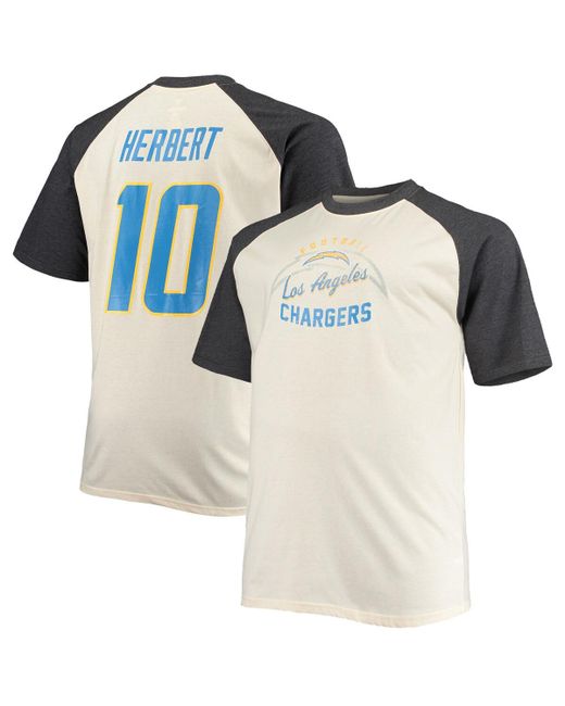 Profile Justin Herbert Los Angeles Chargers Big and Tall Player Name Number Raglan T-shirt