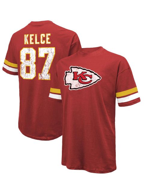 Majestic Threads Travis Kelce Distressed Kansas City Chiefs Name and Number Oversize Fit T-shirt
