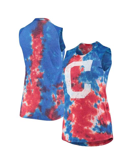 Majestic Threads Blue Cleveland Indians Tie-Dye Tri-Blend Muscle Tank Top