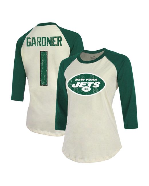 Majestic Threads Ahmad Sauce Gardner Green New York Jets Player Name and Number Raglan 3/4-Sleeve T-shirt