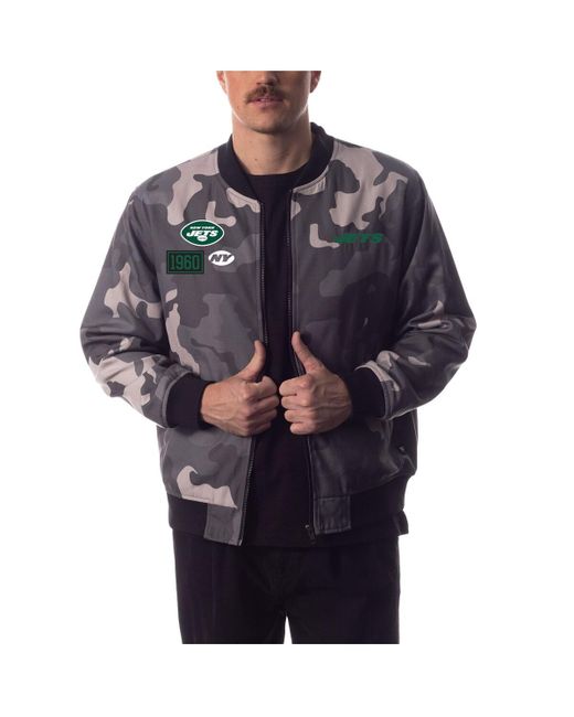 The Wild Collective and Distressed New York Jets Camo Bomber Jacket