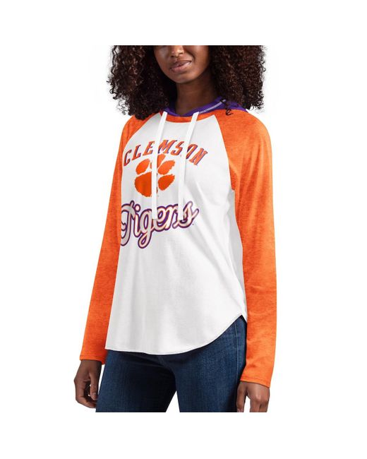 G-iii 4her By Carl Banks Orange Clemson Tigers From the Sideline Raglan Long Sleeve Hoodie T-shirt