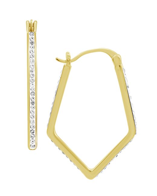 Essentials Clear Crystal Pave Geometric Hoop Earring Gold Plate and Silver