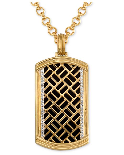 Esquire Men's Jewelry Onyx Diamond 1/4 ct. t.w. Brick Pattern Dog Tag 22 Pendant Necklace 14k Gold-Plated Sterling Created for