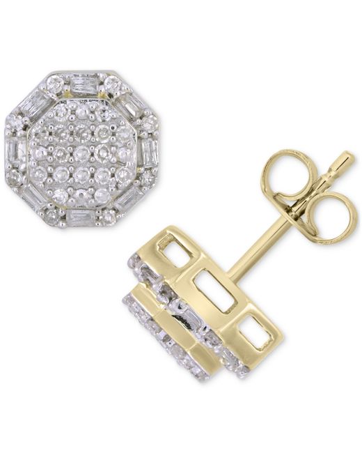 Macy's Diamond Round Baguette Hexagon Cluster Stud Earrings 1/4 ct. t.w. 10k Gold