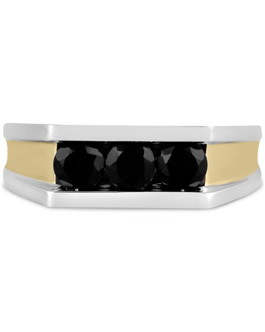 Macy's Black Diamond Three Stone Concave Ring 1-1/2 ct. t.w. Sterling 14k Gold-Plate