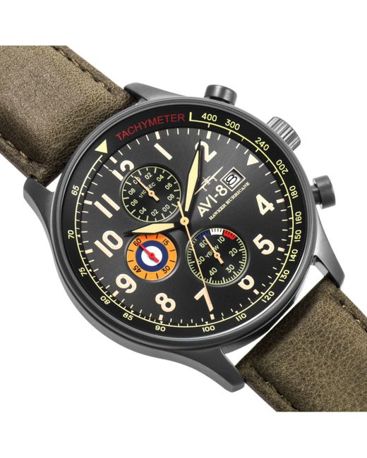 Avi-8 Hawker Hurricane Chronograph Army Genuine Leather Strap Watch