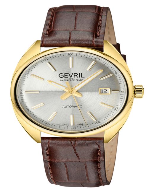 Gevril Five Points Swiss Automatic Italian Brown Leather Strap Watch 40mm