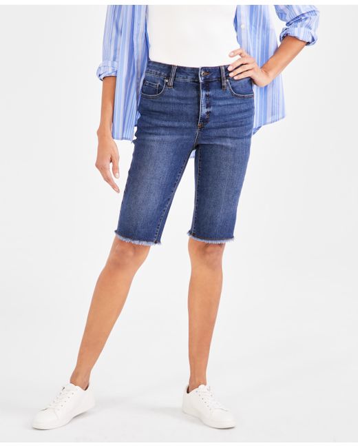 Style & Co Mid-Rise Raw-Edge Bermuda Jean Shorts Created for