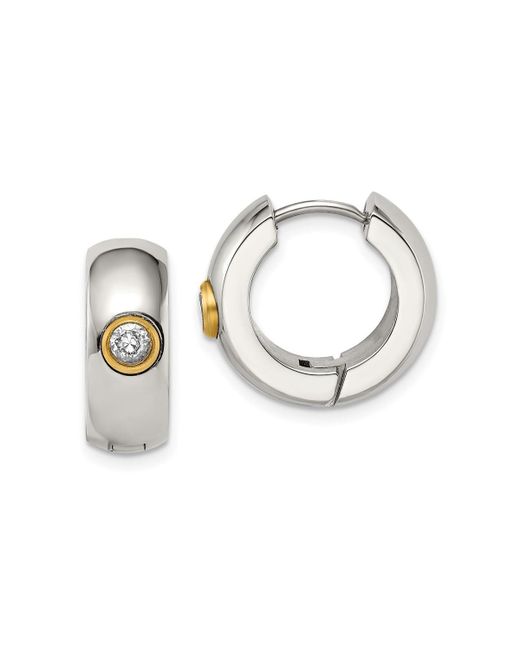 Chisel Polished Yellow plated Cz Hinged Hoop Earrings
