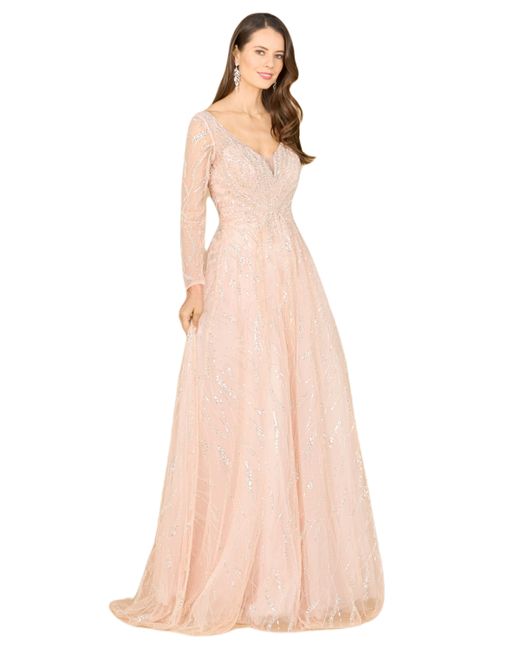 Lara Long Sleeve Beaded Lace Gown