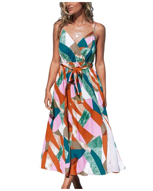 Cupshe Belted Abstract Print Maxi Beach Dress