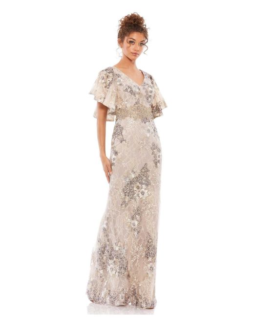 Mac Duggal Bell Sleeve Floral Embellished Gown