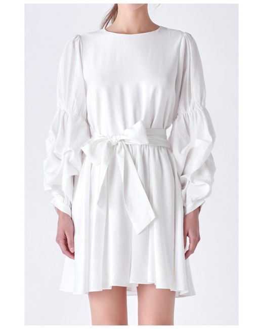 English Factory Cinched Puff Sleeve Belted Dress