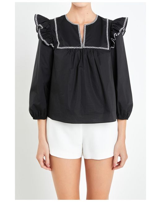 English Factory Contrast Embroidery Top white