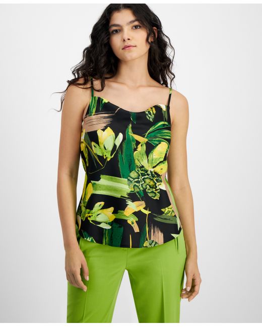 Bar III Printed Cowlneck Camisole Top Created for Green