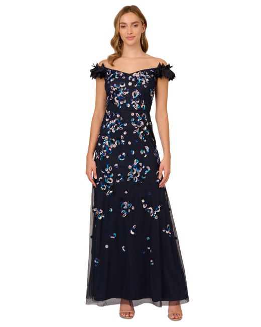 Adrianna Papell Beaded Off-The-Shoulder Ball Gown