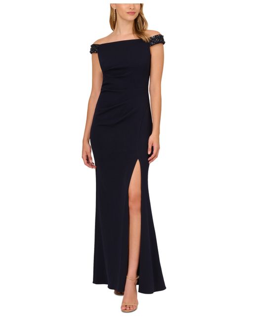 Adrianna Papell Beaded-Trim Off-The-Shoulder Gown