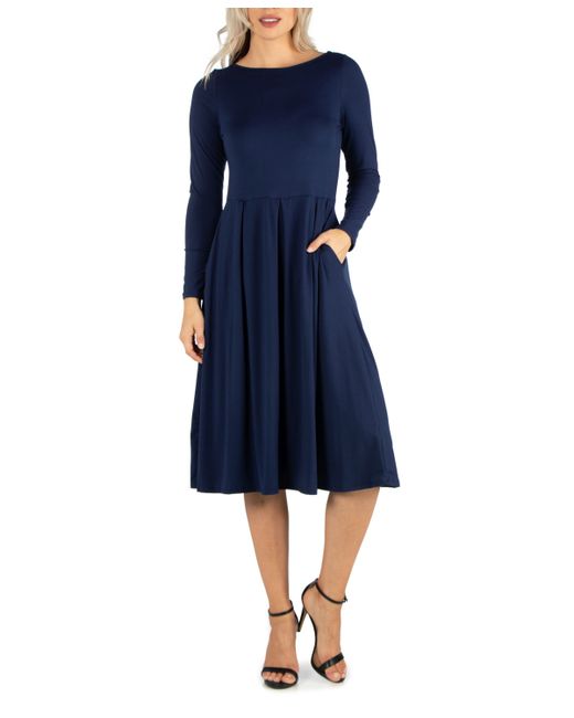 24seven Comfort Apparel Midi Length Fit and Flare Dress
