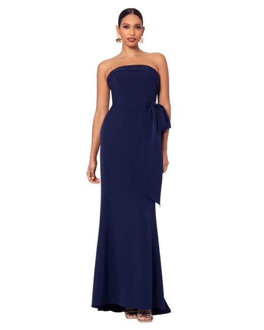 Betsy & Adam Faux-Wrap Strapless Gown