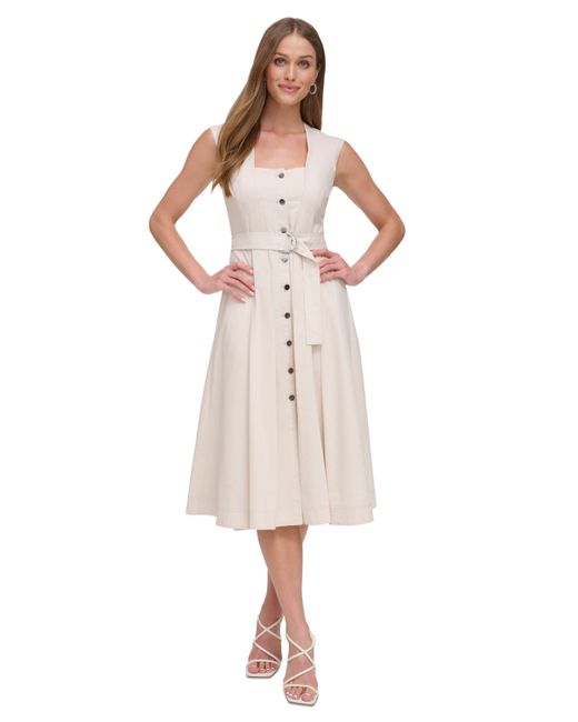 Dkny Belted Button-Front Midi Dress