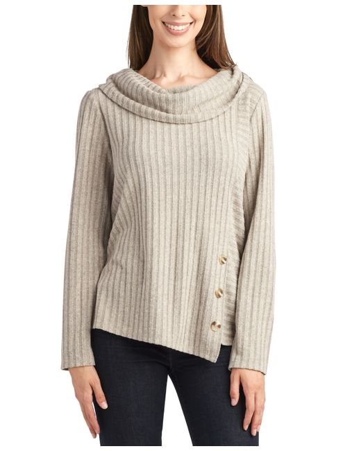 Bcx Juniors Cowlneck Button-Trimmed Ribbed Sweater