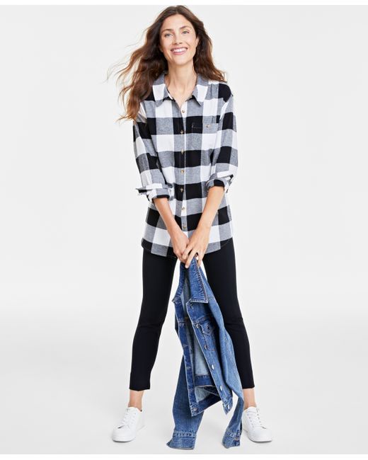 On 34th Cotton Flannel Plaid Tunic Shirt Created for