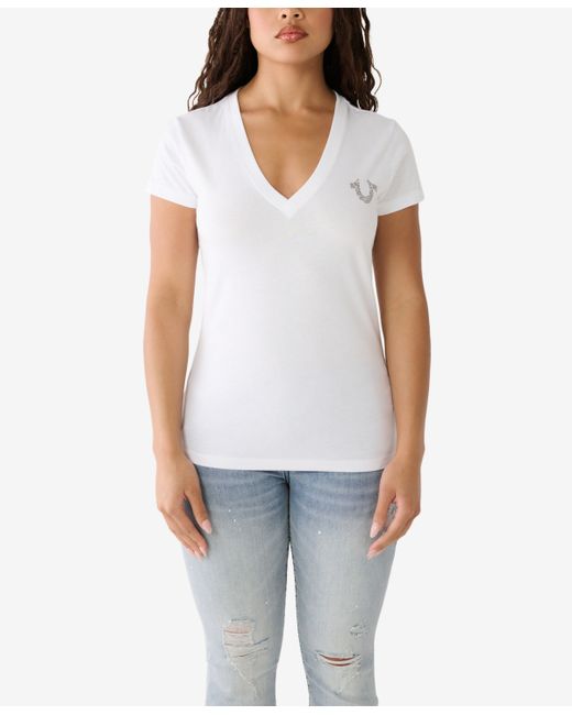 True Religion Short Sleeve Crystal Stamp V-neck T-shirt