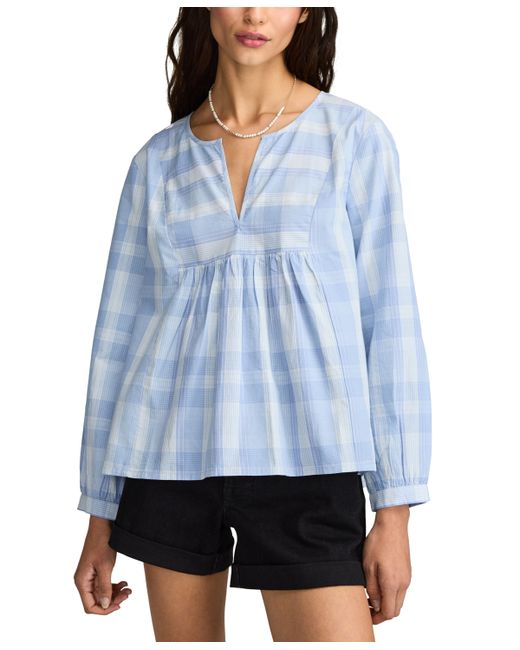 Lucky Brand Cotton Plaid Popover Top