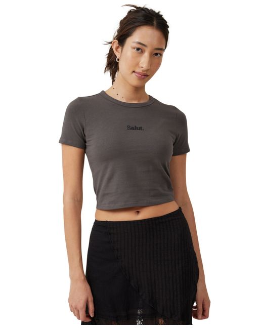 Cotton On Crop Fit Graphic T-shirt Slate
