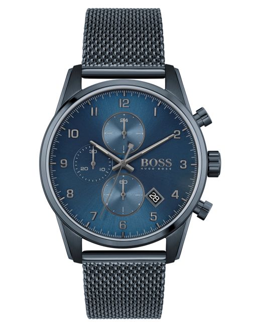 Boss Chronograph Skymaster Ion-Plated Mesh Steel Bracelet Watch 44mm