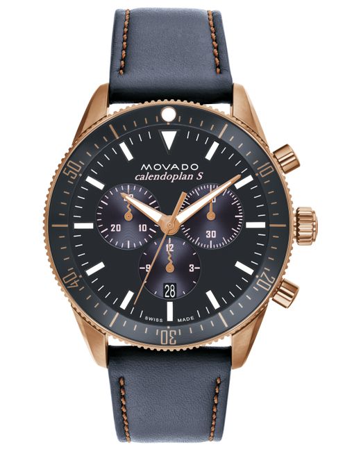 Movado Calendoplan S Swiss Quartz Chronograph Leather Strap Watch 42mm