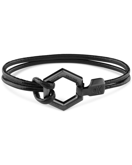 Philipp Plein Black-Tone Hexagon Leather Flex Bracelet