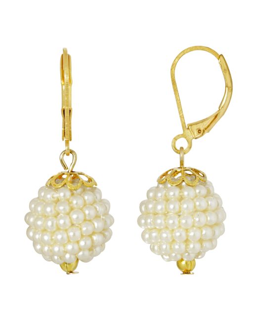 2028 Gold-Tone Imitation Pearl Ball Drop Earring