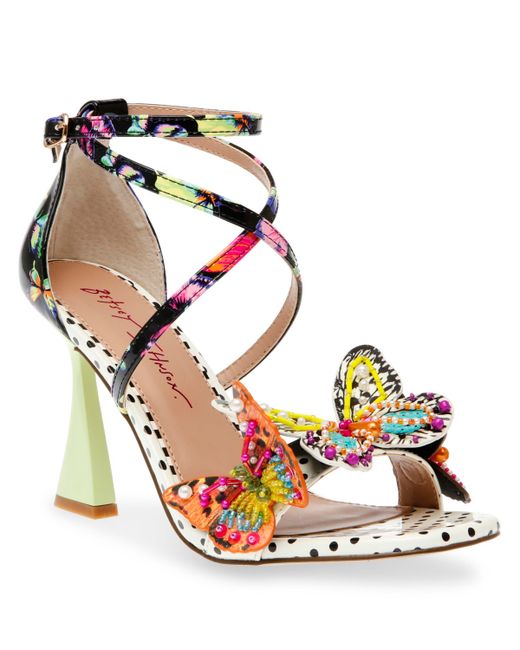 Betsey Johnson Trudie Strappy Sculpted Heel with Butterflies Pumps White Multi