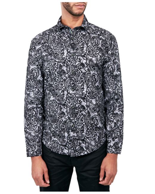 Society Of Threads Regular Fit Non-Iron Perfromance Stretch Flocked Paisley Button-Down Shirt