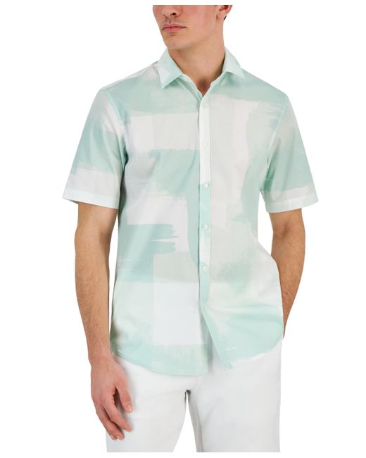 Alfani Painted Blocks Regular-Fit Stretch Printed Button-Down Shirt Created for Macy