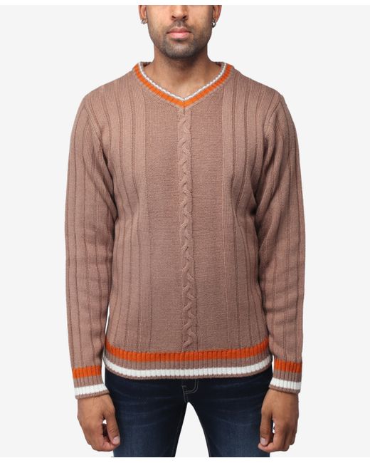 X-Ray Cable Knit Tipped V-Neck Sweater