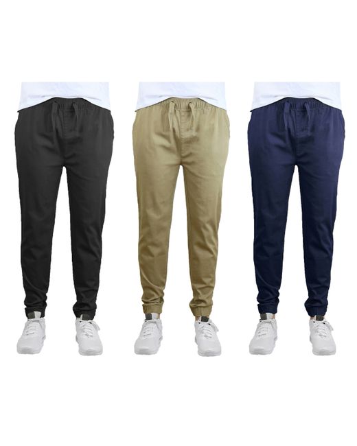 Galaxy By Harvic Slim Fit Basic Stretch Twill Joggers Pack of 3 Khaki and Navy