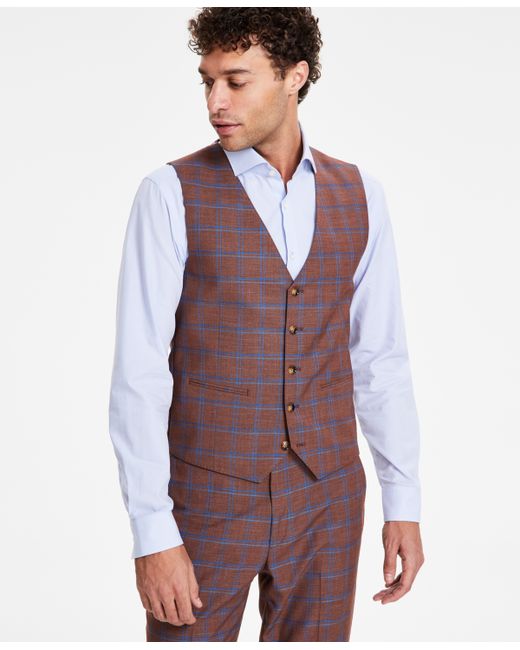 Tayion Collection Classic Fit Plaid Suit Vest