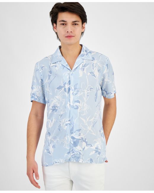 I.N.C. International Concepts Lily Bloom Regular-Fit Print Button-Down Camp Shirt Created for