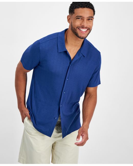 I.N.C. International Concepts Regular-Fit Variegated Ribbed-Knit Button-Down Camp Shirt Created for