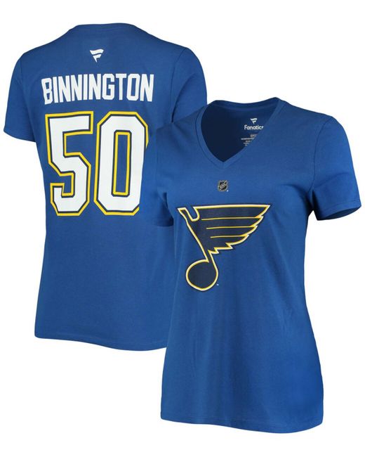 Fanatics Jordan Binnington St. Louis Blues Team Authentic Stack Name and Number V-Neck T-shirt