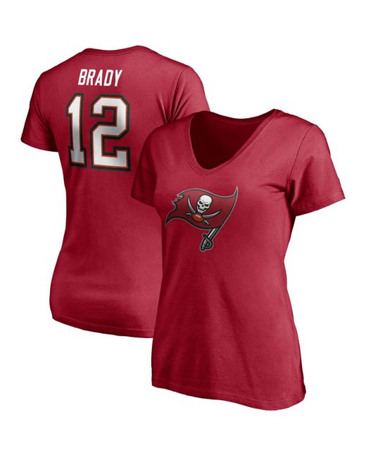 Fanatics Tom Brady Tampa Bay Buccaneers Player Icon Name and Number V-Neck T-Shirt
